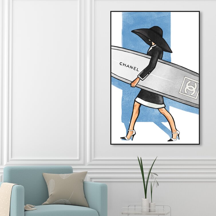Fashion And Glam Surfer Girl Tall, Glam Black On Canvas Print